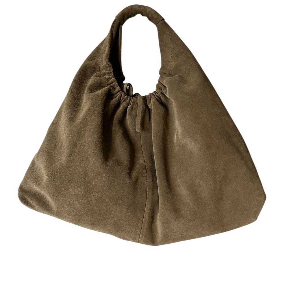 Closed Golden Wood Suede Hobo Bag Slouchy Minimalist Luxury Shoulder Bag - Picture 4 of 16